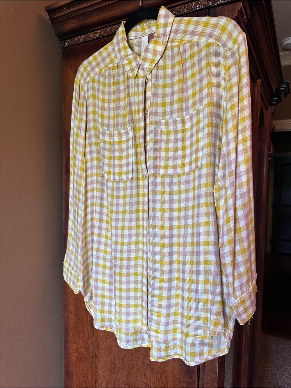 Anthropologie Pilcro Yellow and Cream Gingham Button-Front Blouse